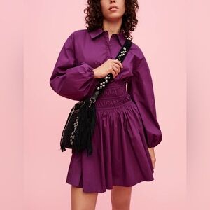 Maje Purple Rianor Balloon Sleeve Smocked Waist Dress EU 38 US 6 S/M